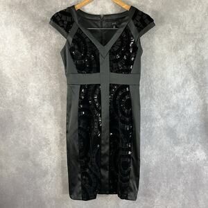 NEW JAX Formal Sheath Dress Womens 2 Black Sequin Cap Sleeve Cocktail NWOT $158